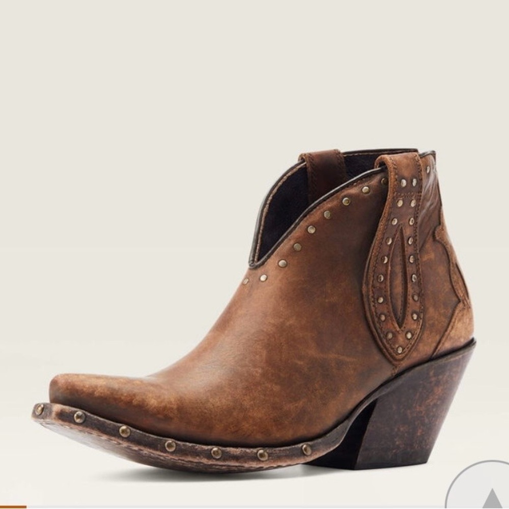Ariat Greeley Western Tan Brown Studded Leather Booty - Picture 4 of 5